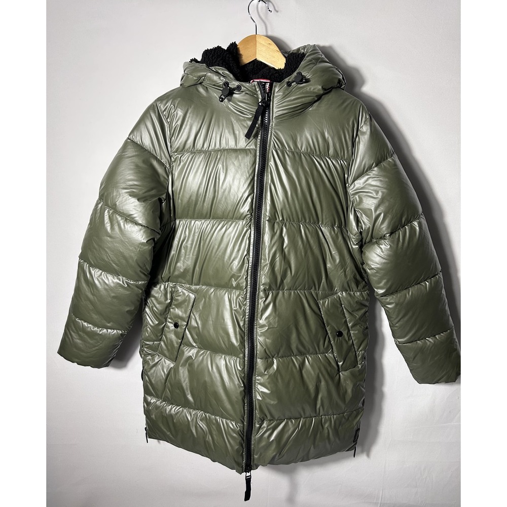 Hunter Coat Womens Medium Green Hooded Mid Length Puffer Jacket Insulated